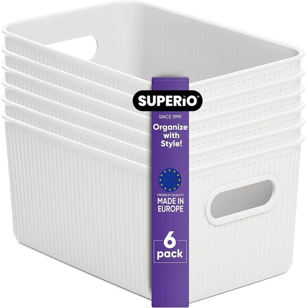 Superio 5L Small Ribbed Storage Bin- Plastic Storage Bin  (6 Pack, White)