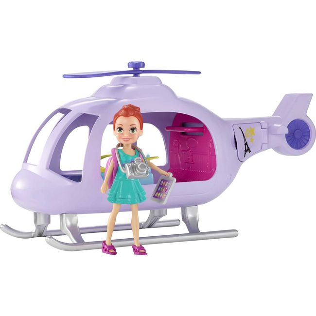 Polly Pocket Playset with 3-Inch Lila Doll and 10+ Accessories, Vacation Helicopter, Travel Toy