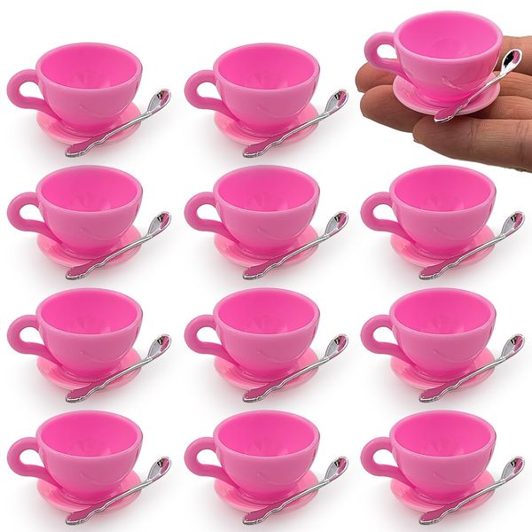 12 Sets Mini Coffee Cups Mini Dollhouse Cups Miniatures Tea Cups Food Kitchen Toys for DIY Decoration Craft Accessories (Pink)