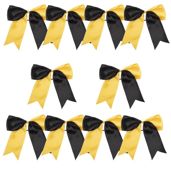 8 Inch 2 Colors Jumbo Cheerleader Bows Ponytail Holder Cheerleading Bows Hair (Black/Gold)