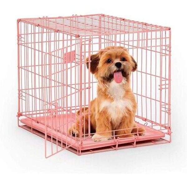 MidWest Homes for Pets Single Door iCrate 24" Pink Folding Metal Dog Crate w