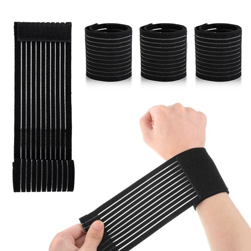 4Pcs Elastic Wrist Band Wrap Sports Wrist Bandage Velcro Wrist Guard Straps Protective Wraps Breathable Adjustable Compression Brace Hand Supports Splint for Gym Carpal Weightlifting Tennis Exercise