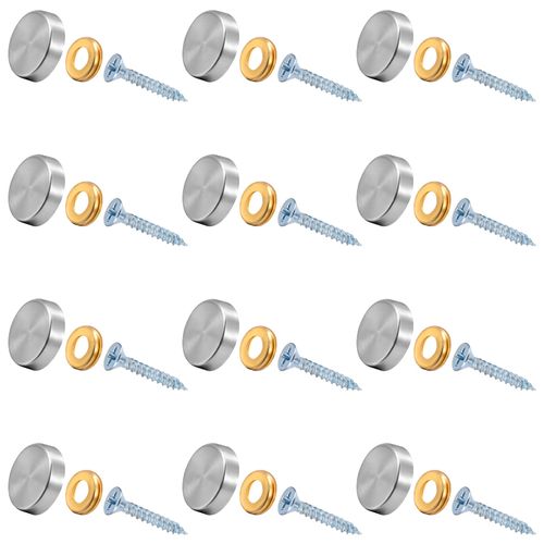 Taicanon 12 Pieces Stainless Steel Screw Cover Cap, 0.63"/16mm Diameter Mirror Decorative Screws with Caps Silver Mirror Screws Fasteners, Sign Advertising Hardware, Nails, Construction,Chrome