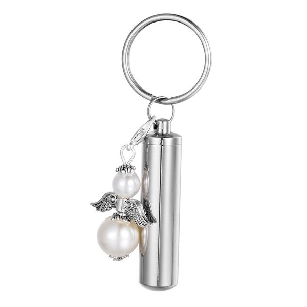 HOUSWEETY Tube Bottle Memorial Pendant Necklace Key Boulder Dual Accessory Pearl Charm, Stainless Steel