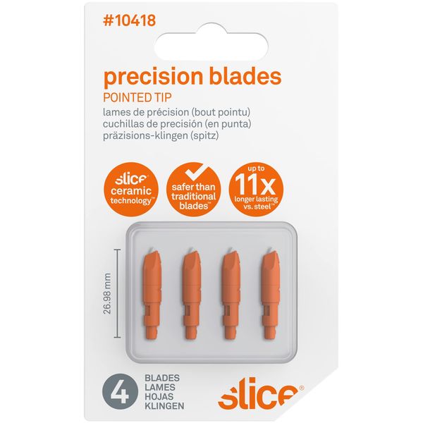 Slice 10418 Precision Cutter Blades, Pack of 4, Finger Friendly Hobby Knife Blades for Intricate Cuts – Perfect for Arts & Crafts, Silver