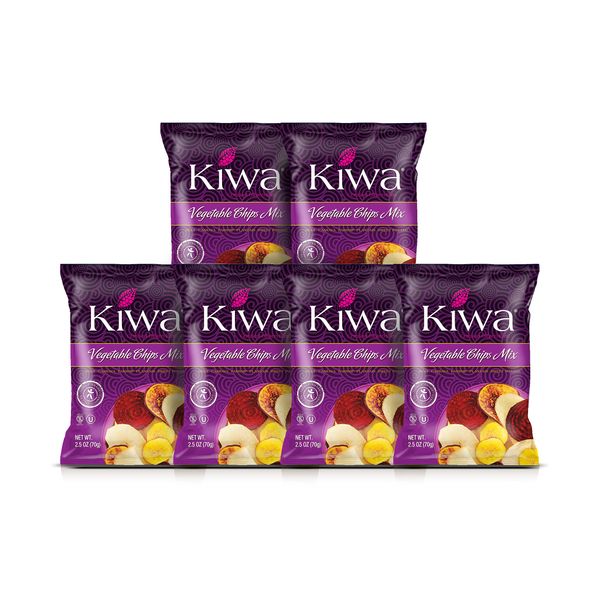 Kiwa Veggie Chips - Vegetable Crunch Combo - Exquisite Plant Snack Variety Pack with Plantain, Beetroot, Parsnip, Cassava, Sweet Potato Flavors - Tasty Gluten-Free-Non-GMO Chips (Pack of 6 * 2.5oz)