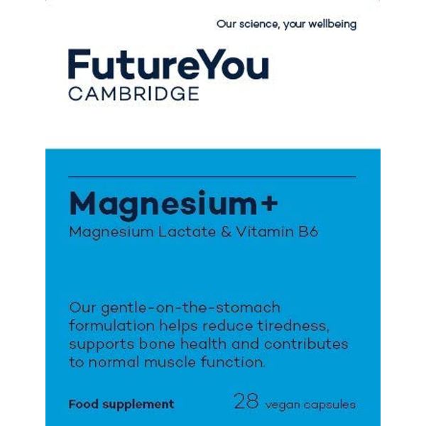 Magnesium+ 575mg Supplement – 28 High Strength Magnesium Capsules – Magnesium Lactate & Vitamin B6 Health Supplements to Reduce Tiredness & Support Bone Health – Supplements by FutureYou Cambridge