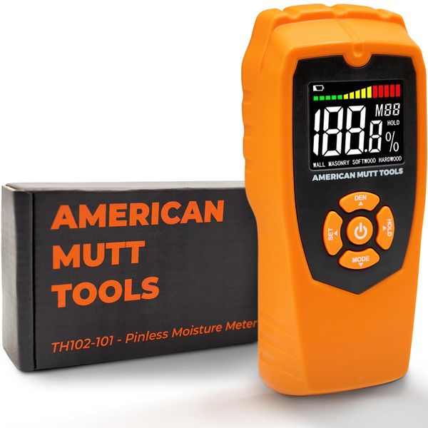 AMERICAN MUTT TOOLS Pinless Moisture Meter for Drywall | Non-Destructive Wood Moisture Meter for Walls, Wood and Masonry | Moisture Detector for Drywall, Moisture Meter Drywall, Moisture Reader