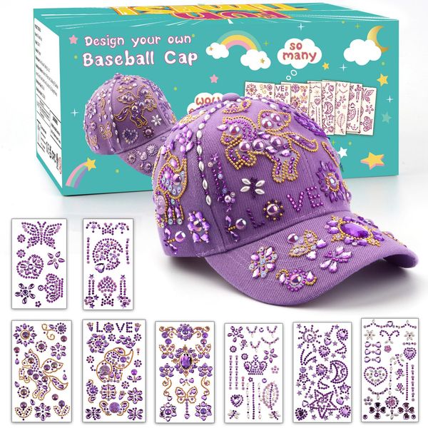 Christmas Gifts Crafts for Girls Ages 6-8-12 Decorate Your Own Baseball Cap, Arts and Crafts Kit for Kids 4-12 Gifts for Girl 5 6 7 8 9+ Year Old DIY Girls Craft Unicorn Stickers Gems Rhinestone