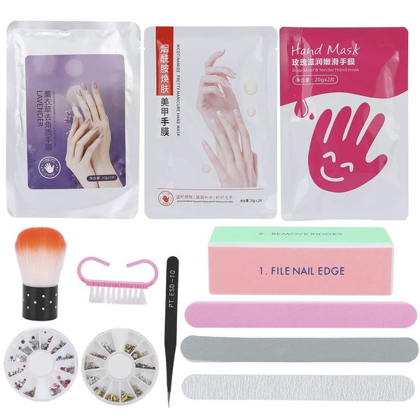 Hand Care Set with 6Pcs Skin Moisturizing Exfoliating Hand Masks Nail File Dust Brush 8Pcs Nail Art Tools Set Nail Care Kits for Repairing Rough Skin