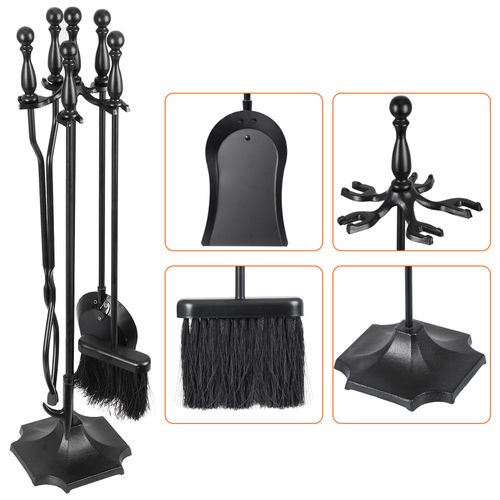 5 PCS Fireplace Tools Set Fireplace Accessories Tools Holder with Handle Indoor