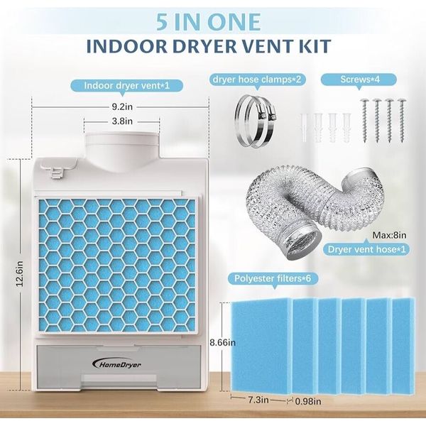 3-in-1 Indoor Dryer Vent Kit for Electric Drying Machine Vent Box Screen Filter