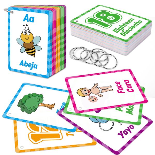 Edulok Bilingual Flash Cards, Spanish to English, Spanish Vocabulary Baby Flash Cards, First Words Flashcards, Learn Spanish for Kids, Toddler Alphabet Flash Cards, Learn English for Spanish Speakers