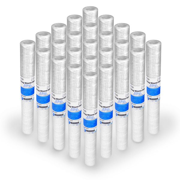 String Wound Sediment Water Filter Cartridges 2.5x 20" 20 Micron 25 Pack