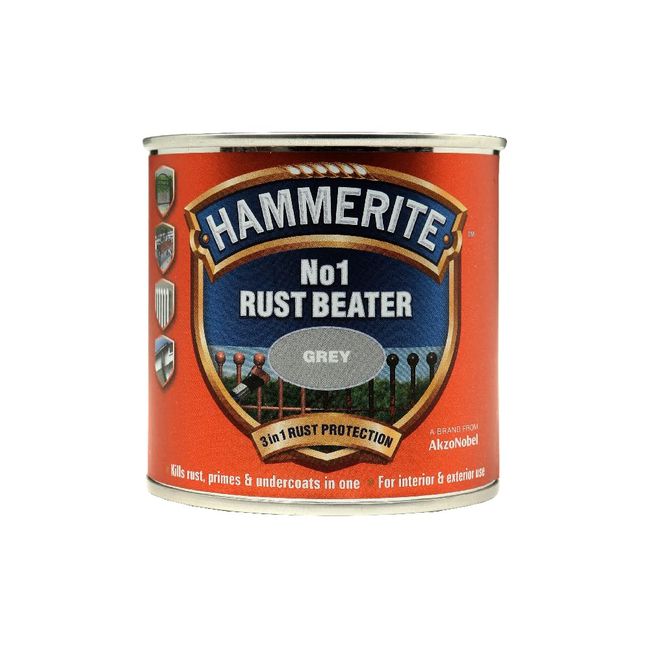 Hammerite No 1 Rust Beater, Rust Remover for Metal. Rust Converter Metal Paint, with Metal Filler Primer and Undercoat, Grey Metal Paint for Interior and Exterior - 250ml