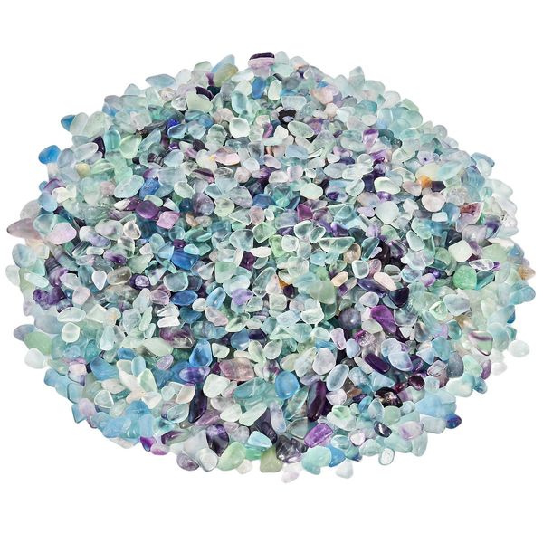 Shanxing 1lb/460g Natural Fluorite Tumbled Chips Stones, Crushed Stone Tumblestone Bulk Small Healing Crystals Decorative Stones for Vase Fish Tank Aquarium Resin Crafts Plant Pot Home Decor