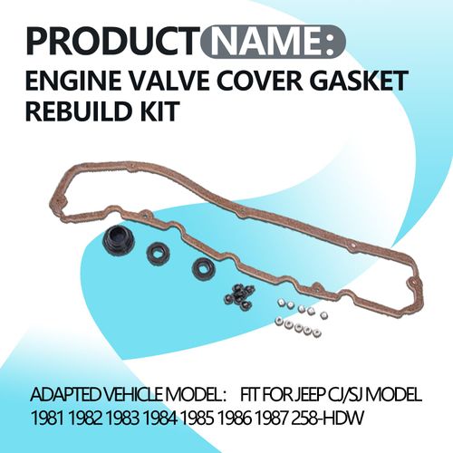 DongJinK 117402.01 Engine Valve Cover Gasket Rebuild Kit Replace Compatible with Jeep CJ/SJ Model 1981 1982 1983 1984 1985 1986 1987 258-HDW