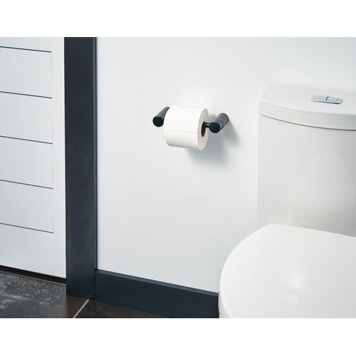 Moen Matte Black Align Pivoting Modern Toilet Paper Holder, Double Post Wall Mounted Toilet Roll Holder for Bathroom, 1-Pack, YB0408BL