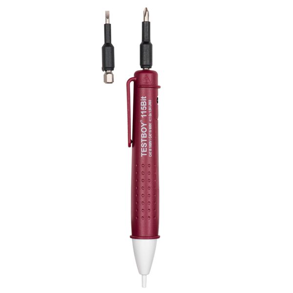 Testboy 115 Bit Non-Contact Voltage Tester from 12 V AC with Integrated Bit Holder (High-Quality Volt Detector with LED Display, Includes Screwdriver Function), Red