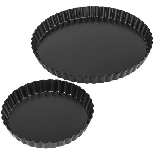 MUKCHAP 2 Pack 2 Sizes 6/9 Inch Loose Bottomed Tart Tin Set, Non-Stick Flan Tin Kit, Round Pie Dish Quiche Pan with Removable Base for Baking, Kitchen, Black