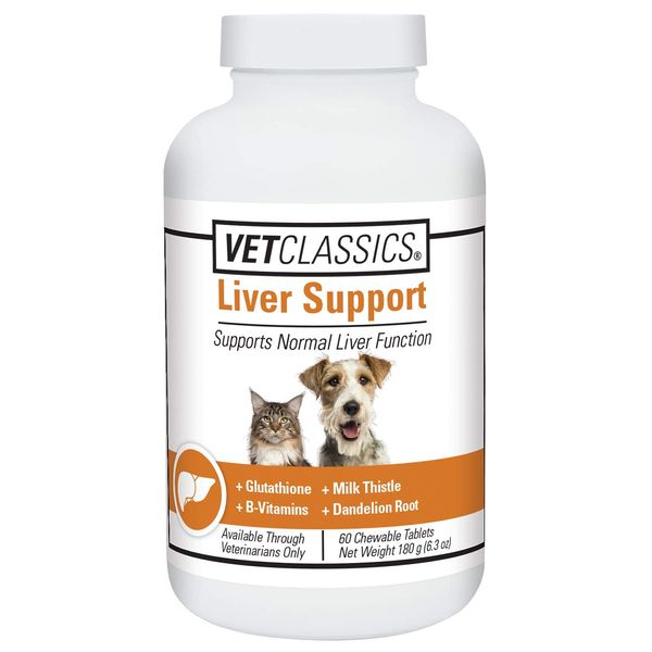 Vet Classics Liver Support Pet Health Supplement for Dogs, Cats – Liver Functions – B-Vitamins, Glutathione, Milk Thistle – Soft Tablets, Chews – 60 Chewable Tablets