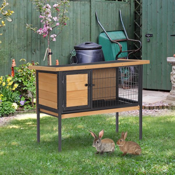 Rabbit Hutch Elevated with Tray, Openable Roof, Indoor/Outdoor