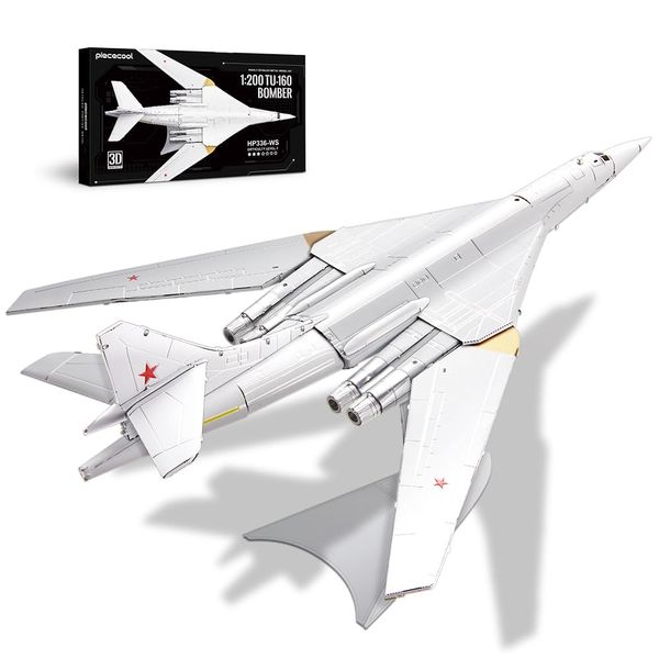 Piececool 3D Puzzle Metal Blackjack Tu-160 Bomber 1:200, War Plane Craft Model Kits for Adults to Build, 3D Puzzles Adult Teens for Stainless Steel, Decoration, Collection, 53 Pieces