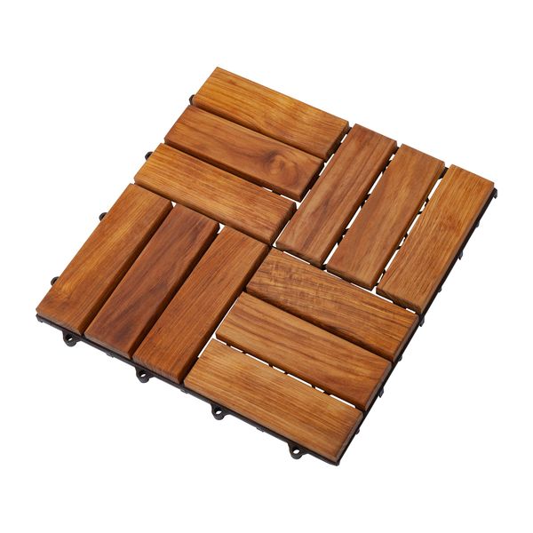 Nordic Style Teak Interlocking Tiles - Wooden Floor Tile Set for Indoor and Outdoor Use - Perfect for Sauna, Patio, Deck, Spa Floors - 10 Square Feet (12 Slats, Oiled Finish)