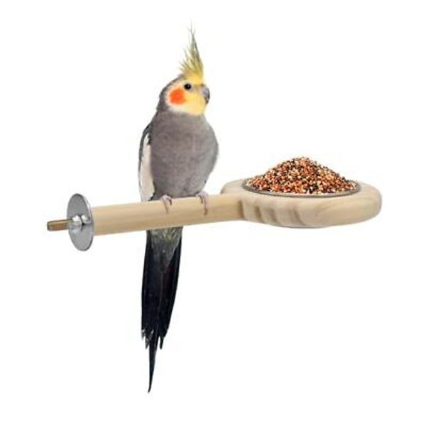 Bird Perch Bird Feeding Cup Parrot Wood Perch Stand Toy Bird Cage Accessory