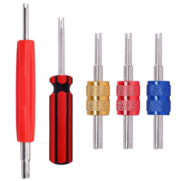 TWTADE 5PCS Tire Valve Stem Removal Tool Kit,R12 R134a Air Conditioning Valve Core Remover Tool,Single and Dual Heads Valve Core Remover Schrader Valve Tool