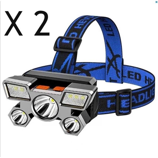2 Pack NEW LED USB Rechargeable Headlamps w/ 4 Light Switch Modes - Headlamp