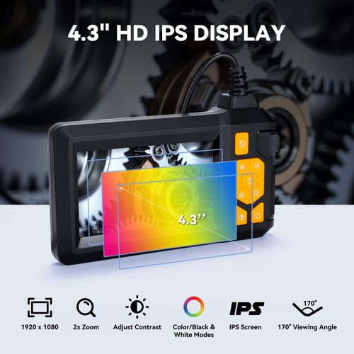 4.3" HD Endoscope Camera, IP67 Waterproof Inspection Borescope, 1080P Snake Camera with 8 LED Lights, 16.4FT Semi-Rigid Cable, Digital Sewer Camera for Home & Industrial Use