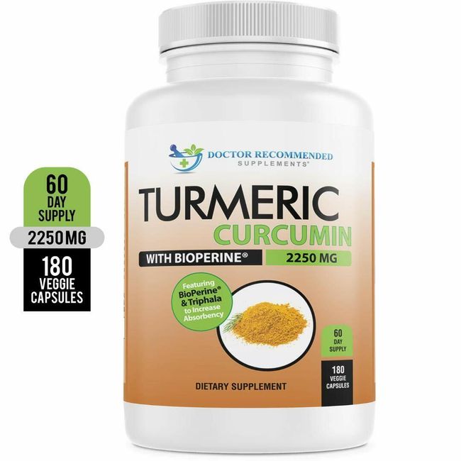 Turmeric Curcumin - 2250mg/d - 180 Veggie Caps - 95% Curcuminoids with Bioperine