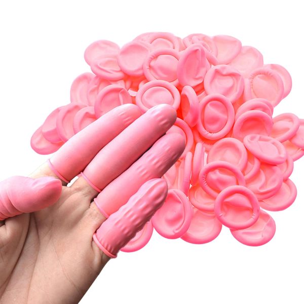 EUROPAPA® 100x Latex Finger Cots, Finger Protection, Antistatic General Rubber Finger Tip for Cosmetics, Cleaning (Pink, M)