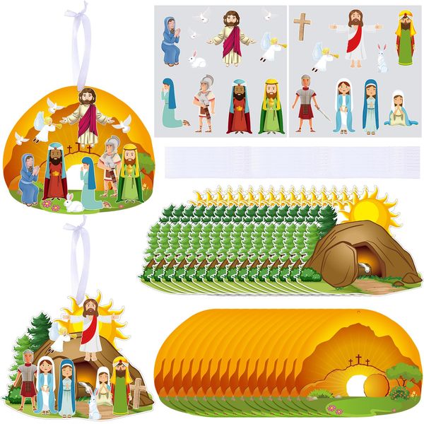 Civaner Make an Easter He Lives Sticker Scenes Religious Easter Stickers Craft Kit for Kids Resurrection Stickers Tree Ornaments Office Christian Jesus Stickers He Is Risen Hanging DIY Art(32 Sets)