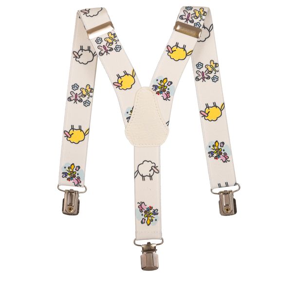 Olata Children’s Elasticated Sheep Design Y-Shape Braces/Suspenders (1-5 Years) - 2.5cm. White