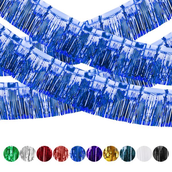 4 Pack Iridescent Float Fringe Curtains, Metallic Foil Fringe Garland Shiny Tassel Foil Parade Float Decorations for Trailer Car Graduation Homecoming Outdoor Indoor Party (Royal Blue)