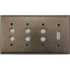 Aged Antique Brass 4 Gang Combination Switch Plate - 3 Push Button Light Switch Openings 1 Toggle Light Switch Opening
