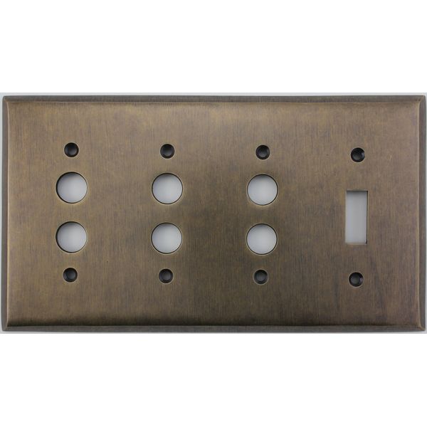 Aged Antique Brass 4 Gang Combination Switch Plate - 3 Push Button Light Switch Openings 1 Toggle Light Switch Opening