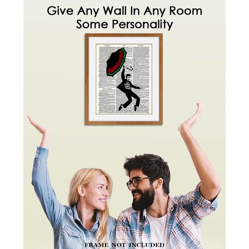 Elvis Presley Holding an Umbrella Dictionary Wall Art Print - 8x10 Unframed Whimsical Poster Print for Home, Office, Living Room and Bedroom - Creative Gift Idea for Elvis Fans