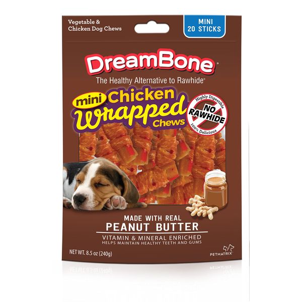 Dreambone Chicken Wrap Mini Stick Small Breed Peanut Butter Chews Dog Treat, 20 Ct (1)