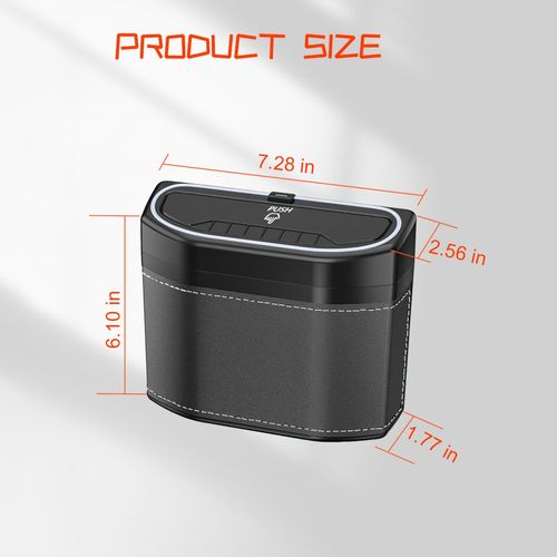 Sandfren Car Trash Can with Lid, Leakproof Mini Vehicle Garbage Container Bin with LED Light, Auto Interior Front Back Seat Storage Organizer Dustbin, Universal for SUV, Sedan, Truck(Black)