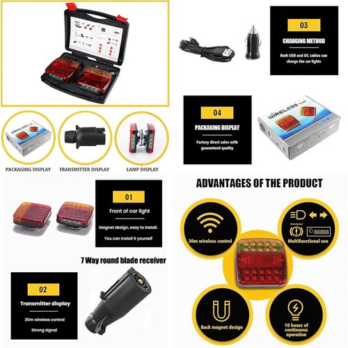 OOGKA Wireless Trailer Lights Magnetic, Portable Wireless Trailer Lights Kit, with Battery Display LED Tow Lights IP67 Waterproof Brake/Turn Signals for Trucks, SUVs, Boats