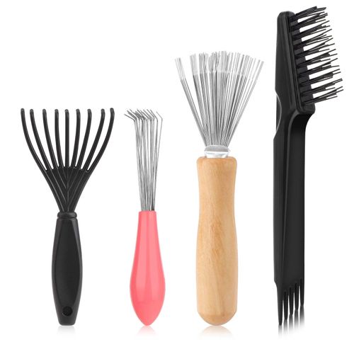 Hairbrush Cleaner Tool Set, 4 PCS Hair Brush Cleaner Rake Comb Cleaning Brush Mini Comb Cleaner Hairstylist Essentials Embedded Tool for Home and Salon Use Removing Hair Dust (4 Style)
