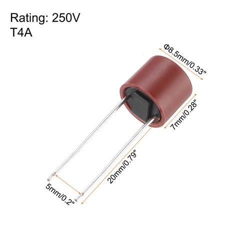 uxcell 30Pcs Cylindrical DIP Mounted Miniature Round Slow Blow Micro Fuse for Electronic Parts PCB LCD Repair, T4A 4A 250V, Red