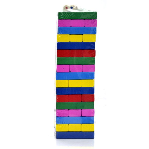Wooden Block Tower Game 51 Rectangular Pcs Hardwood Set Block Stacking, Stack Crashing Game Color Wood