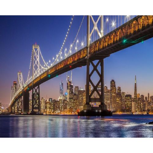DORCEV City Night View Backdrop for Photography 10x8ft Classic Panoramic View of Famous Oakland Bay Bridge Background Skyline of San Francisco Beautiful Twilight Summer Sunset Cityscape Banner Props