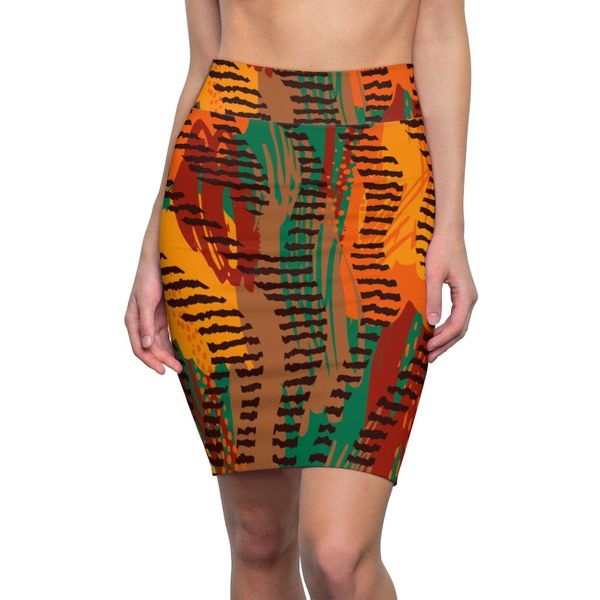 Womens Pencil Skirt, Orange Safari Stretch Mini - S / 4 oz.