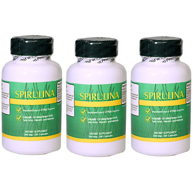 3 Bottles Spirulina, 500mg 100 x3=300 caps in total!