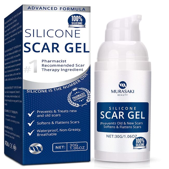100% Silicone Scar Gel, Scar Cream, Advanced Scar Gel for Surgical Scars, C-Section, Stretch Marks, Acne, Injury, Burns, Keloids, Hypertrophic, Old and New Scars